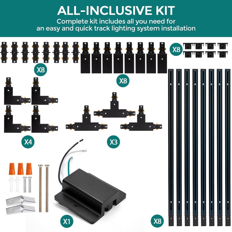 iCreating H Track Lighting Rails Kit - 26ft Black Track Light Track 3 Wire with Floating Canopy Connector, I and L Connectors for Single Circuit H Type LED Track Lighting Heads Fixtures - Image 2